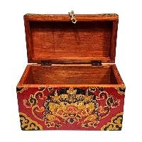 Buddhist Wooden Box With [cheppu] Design, Tibetan Style With Traditional Color