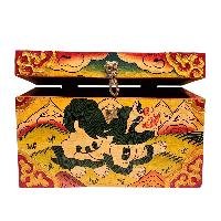 Buddhist Wooden Box With [snow Lion] Design, Tibetan Style With Traditional Color