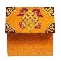 Buddhist Wooden Box With [flower] Design, Tibetan Style With Traditional Color