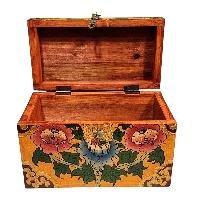 Buddhist Wooden Box With [flower] Design, Tibetan Style With Traditional Color