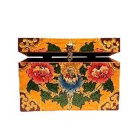 Buddhist Wooden Box With [flower] Design, Tibetan Style With Traditional Color