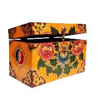 Buddhist Wooden Box With [flower] Design, Tibetan Style With Traditional Color