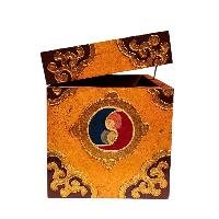 Buddhist Wooden Box With [flower] Design, Tibetan Style With Traditional Color