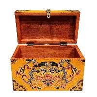 Buddhist Wooden Box With [cheppu] Design, Tibetan Style With Traditional Color