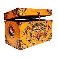 Buddhist Wooden Box With [cheppu] Design, Tibetan Style With Traditional Color