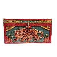 Buddhist Wooden Box With [tiger And Endless Knot] Design, Tibetan Style With Traditional Color