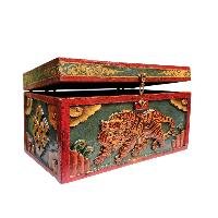 Buddhist Wooden Box With [tiger And Endless Knot] Design, Tibetan Style With Traditional Color
