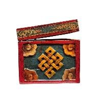 Buddhist Wooden Box With [tiger And Endless Knot] Design, Tibetan Style With Traditional Color