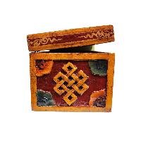 Buddhist Wooden Box With [omph] Design, Tibetan Style With Traditional Color