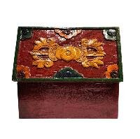 Buddhist Wooden Box With [omph] Design, Tibetan Style With Traditional Color
