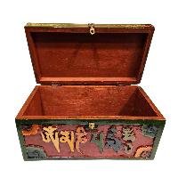 Buddhist Wooden Box With [omph] Design, Tibetan Style With Traditional Color