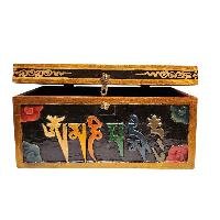 Buddhist Wooden Box With [omph] Design, Tibetan Style With Traditional Color