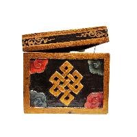 Buddhist Wooden Box With [omph] Design, Tibetan Style With Traditional Color