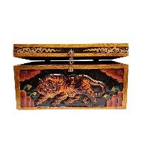 Buddhist Wooden Box With [tiger] Design, Tibetan Style With Traditional Color