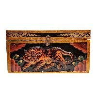 Buddhist Wooden Box With [tiger] Design, Tibetan Style With Traditional Color