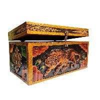 Buddhist Wooden Box With [tiger] Design, Tibetan Style With Traditional Color