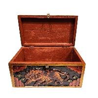 Buddhist Wooden Box With [tiger] Design, Tibetan Style With Traditional Color