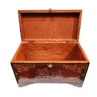 Buddhist Wooden Box With [tiger And Endless Knot] Design, Tibetan Style With Traditional Color