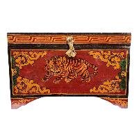 Buddhist Wooden Box With [tiger And Endless Knot] Design, Tibetan Style With Traditional Color