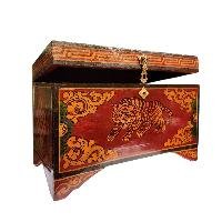 Buddhist Wooden Box With [tiger And Endless Knot] Design, Tibetan Style With Traditional Color
