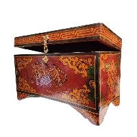 Buddhist Wooden Box With [tiger And Endless Knot] Design, Tibetan Style With Traditional Color