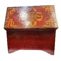 Buddhist Wooden Box With [tiger And Endless Knot] Design, Tibetan Style With Traditional Color