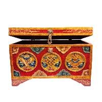 Buddhist Wooden Box [ashtamangala Design], Tibetan Style With Traditional Color